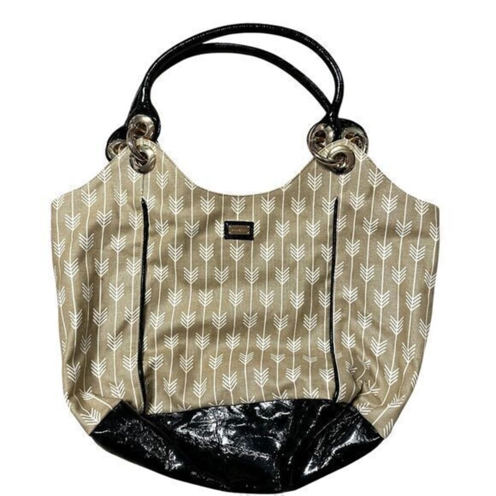 Ame & Lulu Beige White Canvas Large‎ Faux Leather Travel Golf Tote Bag